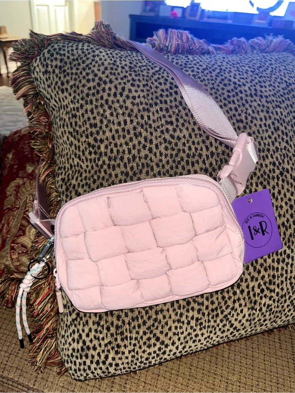 Iris & Rainbow Light Pink Quilted Crossbody